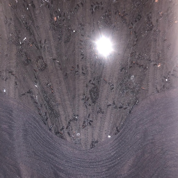 VICKI TIEL BLACK BEADED LACE RUCHED COCKTAIL DRESS - Picture 3 of 6